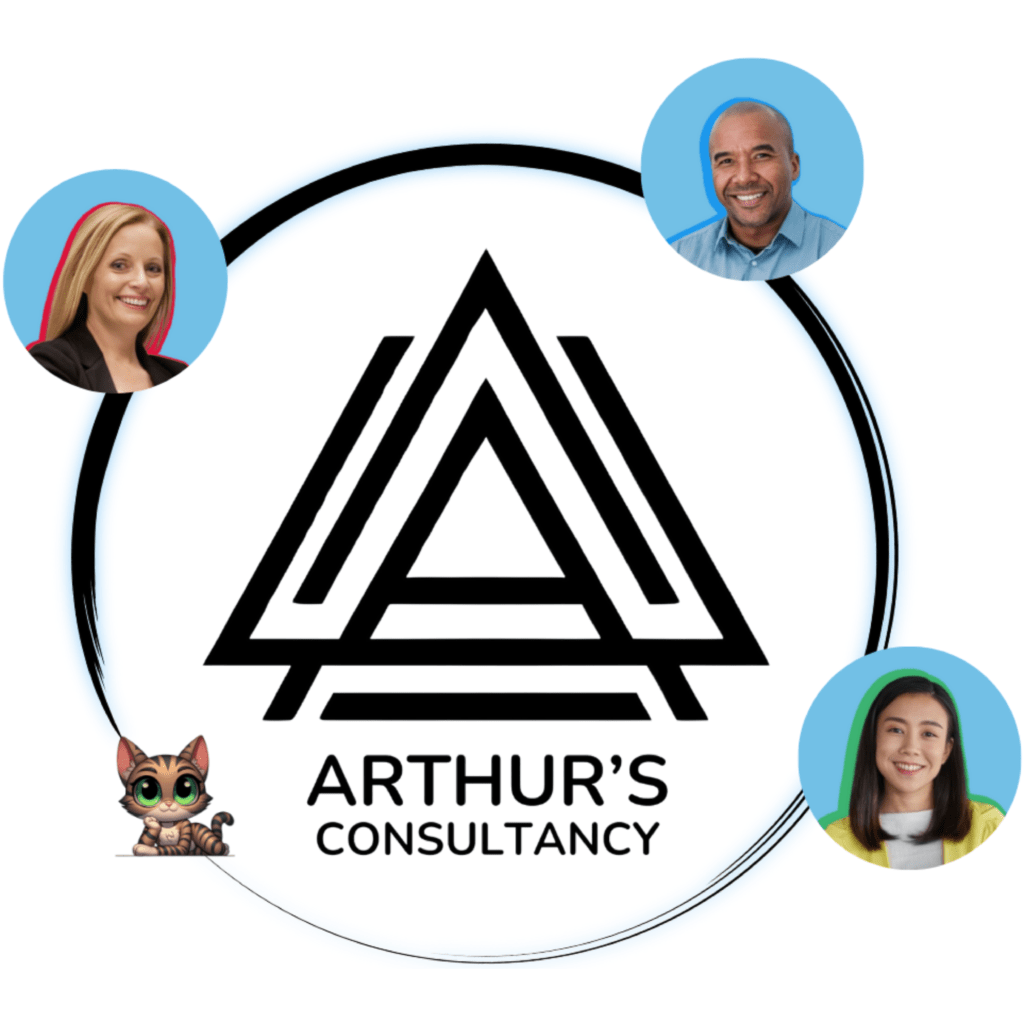 arthur's consultancy logo with business owners around